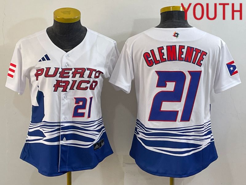 Youth 2023 World Cub Puerto Rico 21 Clemente White MLB Jersey5